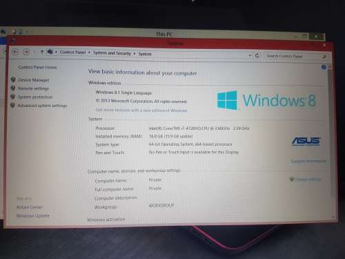 ASUS REPUBLIC OF GAMERS i7 4TH GENERATION MODEL G551J